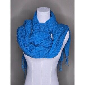 LOOK Blue Crinkle Cotton Scarf Wrap Shawl Boho Coastal Chic Fringe Oversized